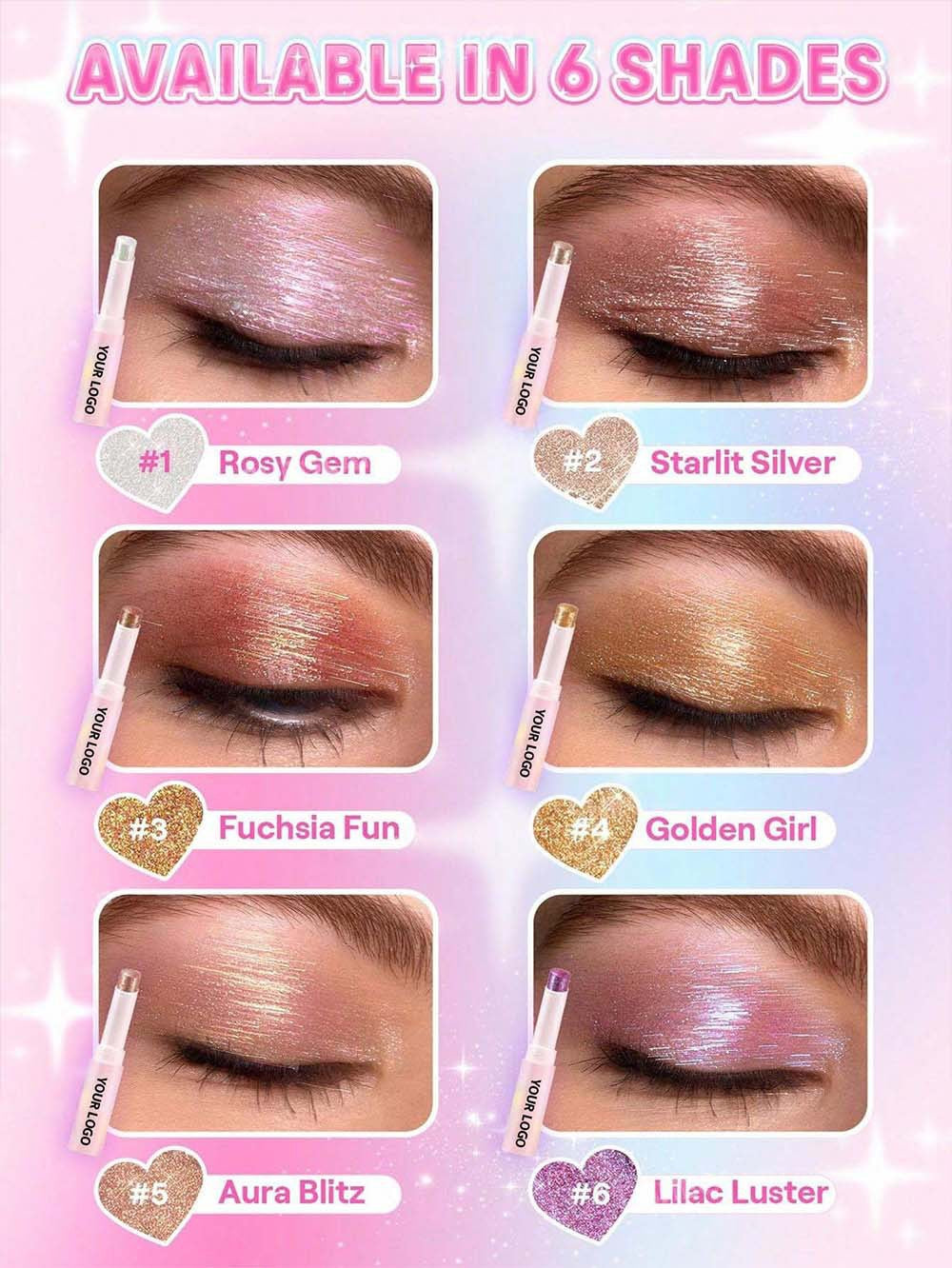 Private Logo Shimmer Eyeshadow Stick Highlighter Stick LOQ MOQ